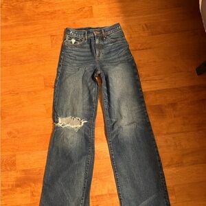 Express Blue Distressed Wide-Leg Jeans